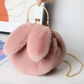 Schattige roze pluche konijnenttas met gouden metalen handvat en ketting schouderriem - Oudroze