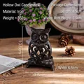 Porte-bougie hibou évidé en fonte marron foncé avec motif de cœur rustique - Bougeoir Hibou Creux (8730)