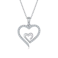 Collier élégant en argent sterling S925 avec pendentif double cœur en moissanite argent - 45cm / Argenté