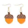 Creative acorn drop earrings with brown and orange enamel finish and gold hooks - Alloy Acorn