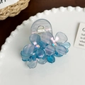 Blue gradient floral acetate hair claw clip with rhinestones on a ceramic plate - 6.1cm / Blue