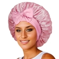 Pink satin hair sleep bonnet with large bow detail for curly hair protection - Medium Single Layer Pink Ribbon / Dusty Rose