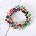 Close-up of colorful faceted crystal beads on an elastic hair tie with golden threads - 18# Multicolor Faceted Crystal Beaded Hair Tie