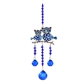 Blue owl garden suncatcher with evil eye beads and crystal drops on silver branch - Small Owl / 108g/32cm
