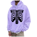 Lavender hoodie with black skeleton rib print, featuring a drawstring hood and pocket - S / Tops / Lavender