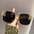 Chic oversized square sunglasses with gold butterfly rhinestone accents and black lenses - Solid Grey