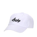 Klassische weiße Baumwoll-Baseballkappe mit schwarzer Lucky-Stickerei für sportlichen Look - Weiß