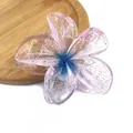 Detail of gradient resin flower hair claw with glitter and sturdy metal spring clip - Glitter Pink Gradient