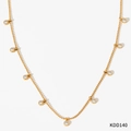 Golden bead chain necklace featuring circular charms with clear cubic zirconia stones - Gold Necklace + White Zirconia