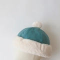 Winter faux fur trimmed turquoise suede beanie hat with plush pompom for children - 49-52CM (Suggested 2-6 Years) / Lake Blue