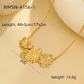Detailed view of brushed gold triple flower pendant necklace with size measurements - Gold Necklace