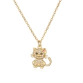 Minimalistische gouden ketting met kattenhanger, heldere kristallen en roze strik - 2060YH-Gouden Strik Kat