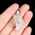 Translucent milky white carved moon face pendant charm with silver bail detail - White Crazy Lace Agate