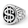 Gothic punk rock style stainless steel signet ring for men with dollar sign design - US 8 / Dollar Sign Silver Style (DYR19)