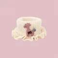Beige baby knit neck warmer featuring a purple giraffe patch with pompom details - Deer Neck Warmer / Off White