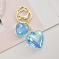 Creative acrylic double heart keychain with iridescent blue finish and gold lobster clasp - Sapphire Blue
