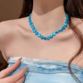 Blaue geometrische Muschel-Perlenkette mit rautenförmigen Kunstharzsteinen für den Strand - 40# Halsketten - Blaue Muscheln