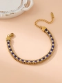 Golden chain bracelet featuring alternating blue crystals and white pearls with lobster clasp - Blue Zircon Pearl Gold