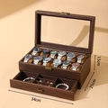 Double-layer wood grain watch box and jewelry organizer with drawer 34x21x13cm - Double Layer 12-slot