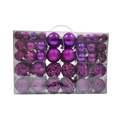 Purple Christmas ball set with assorted sizes and glitter hollow designs in a gift box - 100pcs Pack / Purple