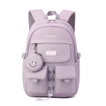 Lavender purple school backpack with multiple pockets and white criss-cross detail - With Pendant / Purple