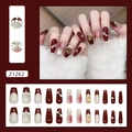Unghie finte rosso vino cat eye con glitter diamante e fiocchi argentati - Stile Strass Rosso Vino Stellato (Z1262)