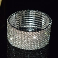 Sparkling multi-row silver bridal stretch bracelet with clear rhinestones on black base - 8 Row Silver Clear Rhinestone Bracelet