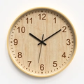 Modern 12-inch round wall clock with natural bamboo grain and brown Arabic numerals - Bamboo Texture Light Wood Grain Style