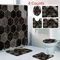 4-piece bathroom set with black gold marble hexagon patterns and anti-slip mats - 3-Piece Bath Mat Set / Black Gold Hexagon Marble(24-1)