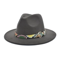 Detail of colorful snakeskin pattern belt with golden metal buckle on a charcoal wool fedora - M (56-58cm) / Dark Gray