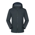 Dark grey hooded softshell jacket with full zip and adjustable drawstrings for outdoor wear - S / Dark Gray