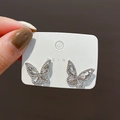 Elegant silver-toned hollow butterfly ear clip with sparkling cubic zirconia crystals - 55# Zircon Rhinestone Butterfly Stud Earrings