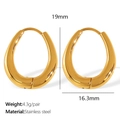 Golden wavy stainless steel hoop earrings measuring 19mm high and 16.3mm wide - EH828 Oval / Gold