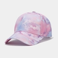 Close-up of pink and blue tie-dye pattern on cotton twill baseball cap fabric texture - Pink and Blue Watercolor Tie-Dye (Color 24#)