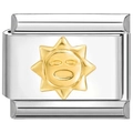 Handcrafted modular stainless steel bracelet link with a golden sun face relief - 0475 - Two-tone Sun & Smiley Face