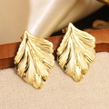 Golden textured leaf drop earrings in a fan-shaped design for an ocean vacation style - Gold Fine Textured Leaf Drop Earrings