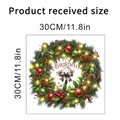 Detailed size chart showing a 30cm Christmas wreath wall sticker with pine cones and bow - 30x30cm/Bagged