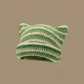 Funny green and white striped knit beanie with Shrek monster ears for women - One Size / Striped Beige Green