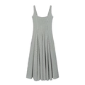 Elegante vestido midi sin mangas a cuadros blancos y negros con cuello cuadrado y cintura ceñida - XS / Cuadros blanco y negro