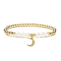 Bracciale di perle dorate da 4 mm con perle bianche e ciondolo a forma di luna - Pendente Luna con Perla