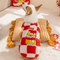 Festive red checkered plush corgi vest with holiday cartoon embroidery and brand tag - S / Red - Puppy Pattern