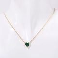 Titanium steel heart pendant necklace with green birthstone on golden chain - May