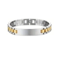Verstellbares zweifarbiges Edelstahl-Gliederarmband in Silber und Gold mit Gravurplatte - 6mm / Gold & Silber
