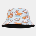 Detail of reversible sun bucket hat with light blue corgi print and black inner lining - M (56-58cm) / Light Blue Corgi & Bone