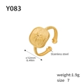 Detailed view of irregular gold PVD plated stainless steel ring with star engraving - US 7 / Square Starburst (Y083-Gold)