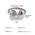 Minimalist silver stainless steel open ring with teardrop accent and size dimensions - Double Water Drop Open Ring (SR020101-S)