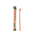 Mini pet toothbrush with long orange handle and angled head in retail box packaging - Single PVC Box Packaging / Orange Red