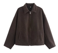 Vintage dark brown cropped zipper jacket with lapel collar in a wool-like fabric - S / Dark Brown