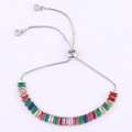 Bracelet tennis réglable en argent avec zircons multicolores de taille rectangulaire - Fermoir Coulissant Argent-Arc-en-ciel