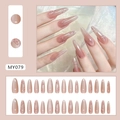 Pink gradient cat eye press-on nails with 3D bow relief in long almond shape - MY079 Butterfly Cat Eye